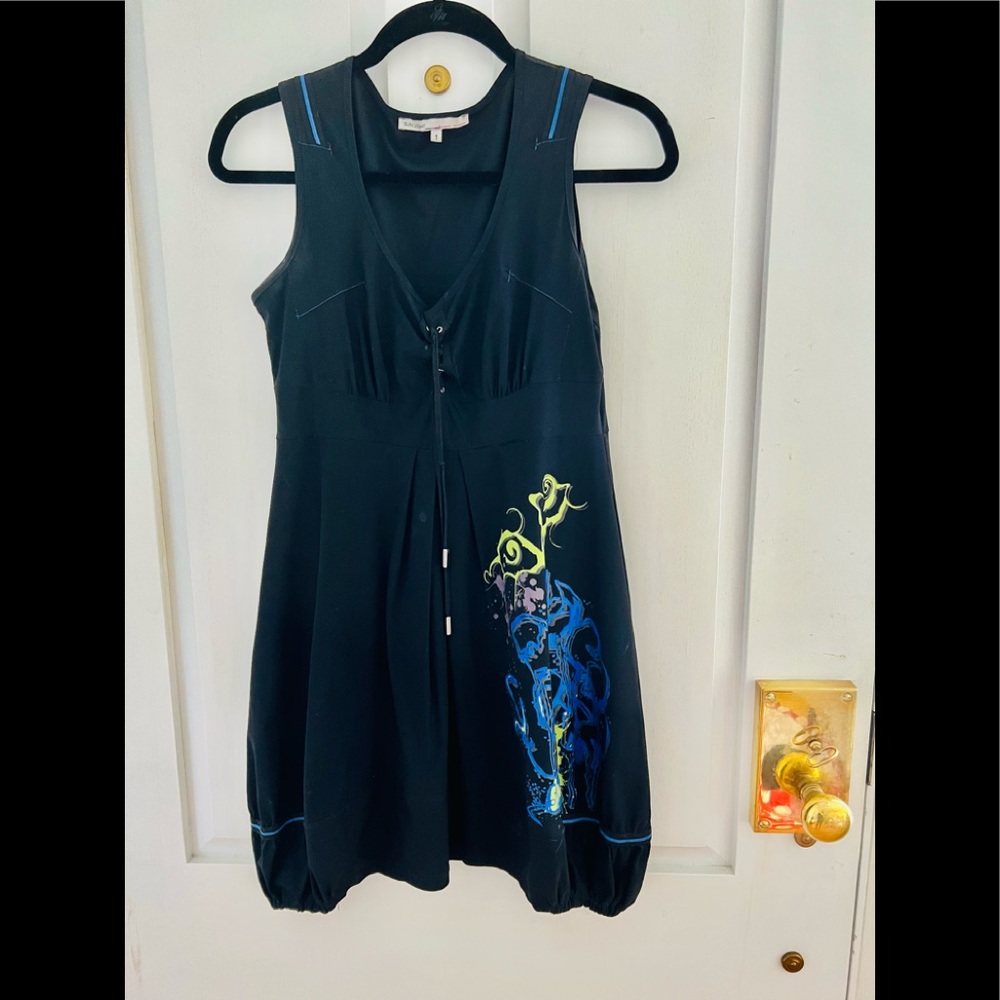SunLight Black Dress with lace up neckline